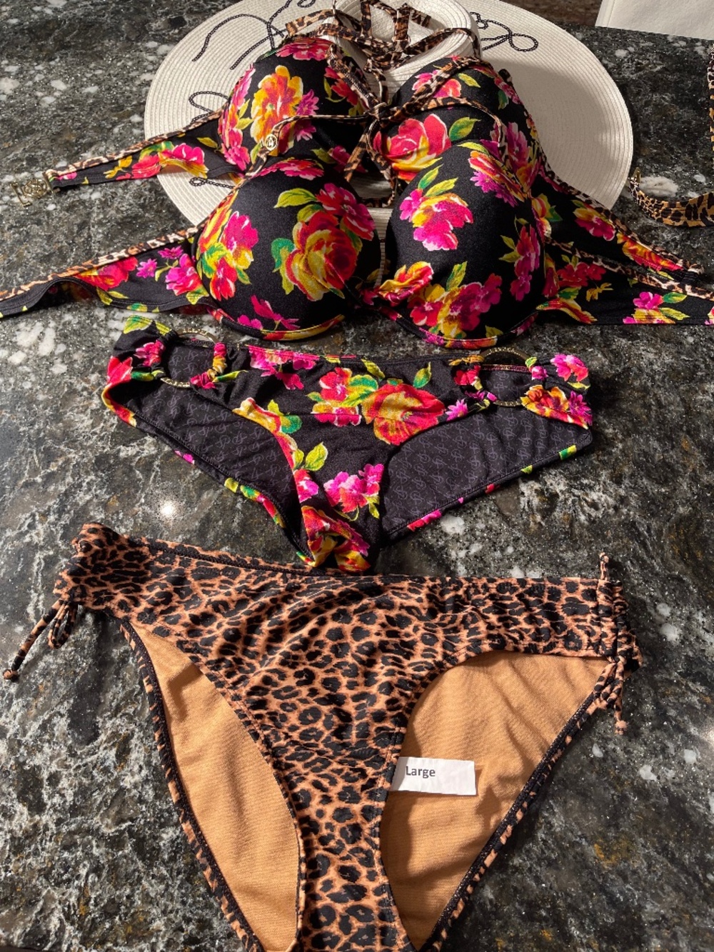 Victoria Secrets bikini pushups 34DD OR 38D and M or L bottoms